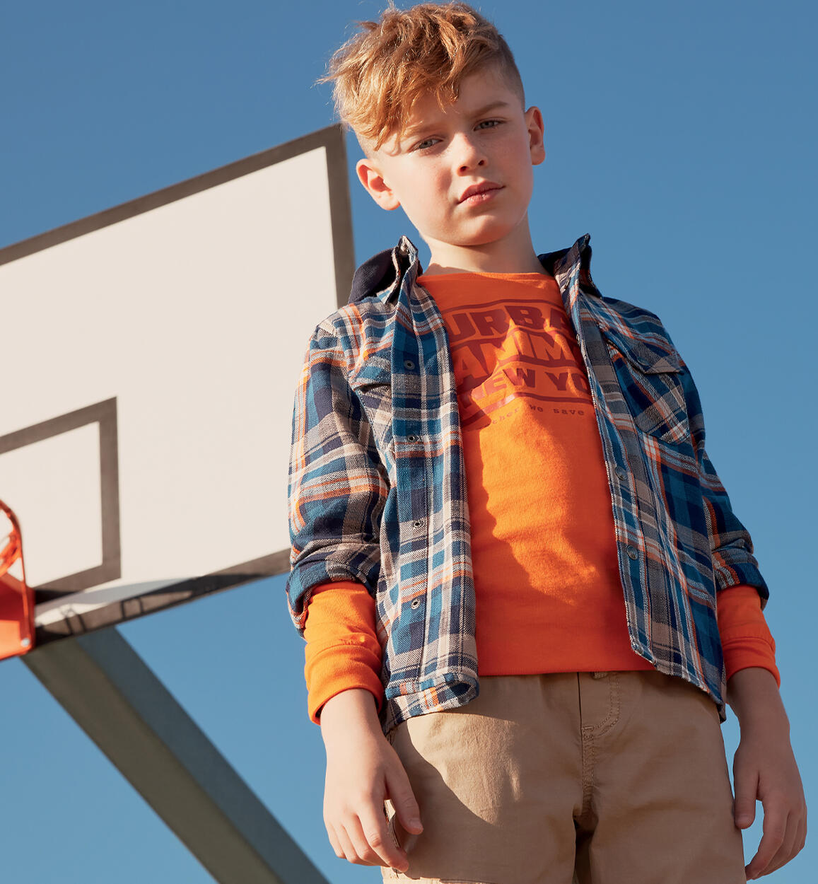 Cromoncent Camicia A Quadri In Flanella Per Ragazzi | Maniche Lunghe, Chiusura Con Bottoni, Colore Arancione/Grigio Scuro, Taglia 9-10 Anni