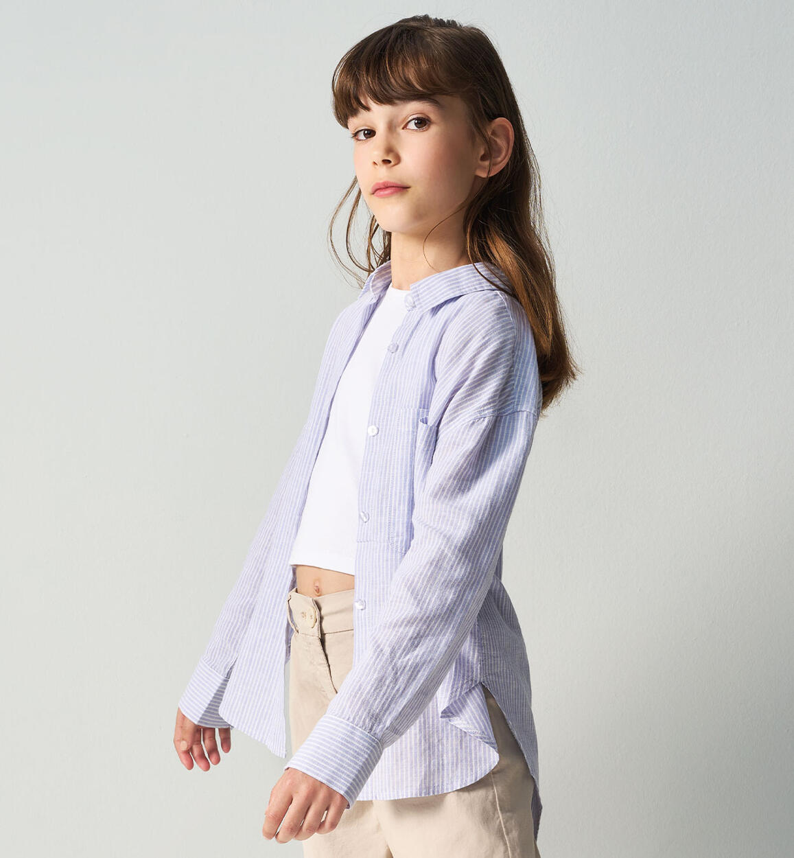 Camicia a righe ragazza AZZURRO iDO