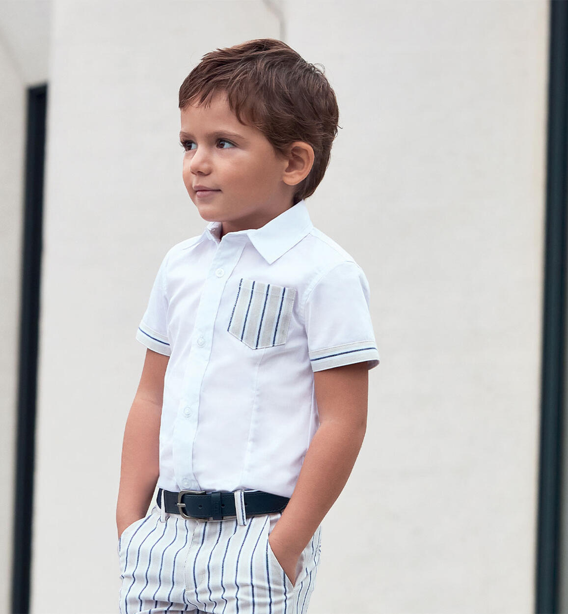 Sarabanda short-sleeved shirt with a pocket for boys from 9 months to 8 years WHITE Sarabanda
