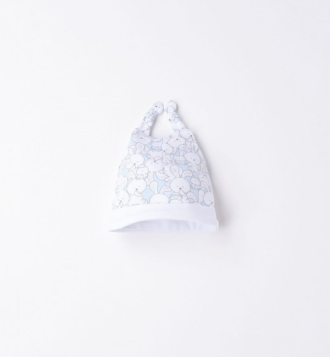 Cappellino modello cuffia con nodo per neonato AZZURRO iDO