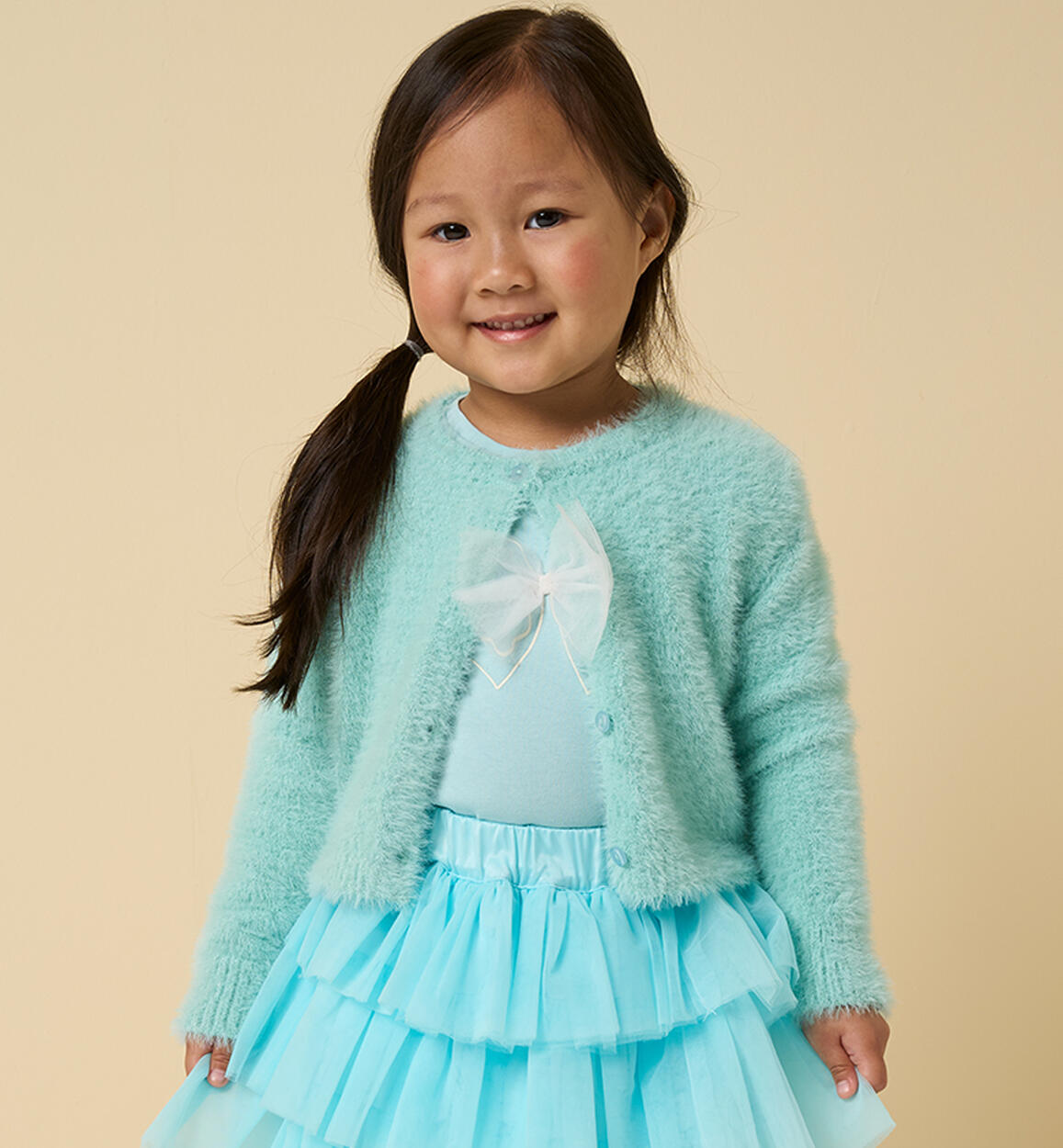Cardigan bambina in tricot VERDE iDO