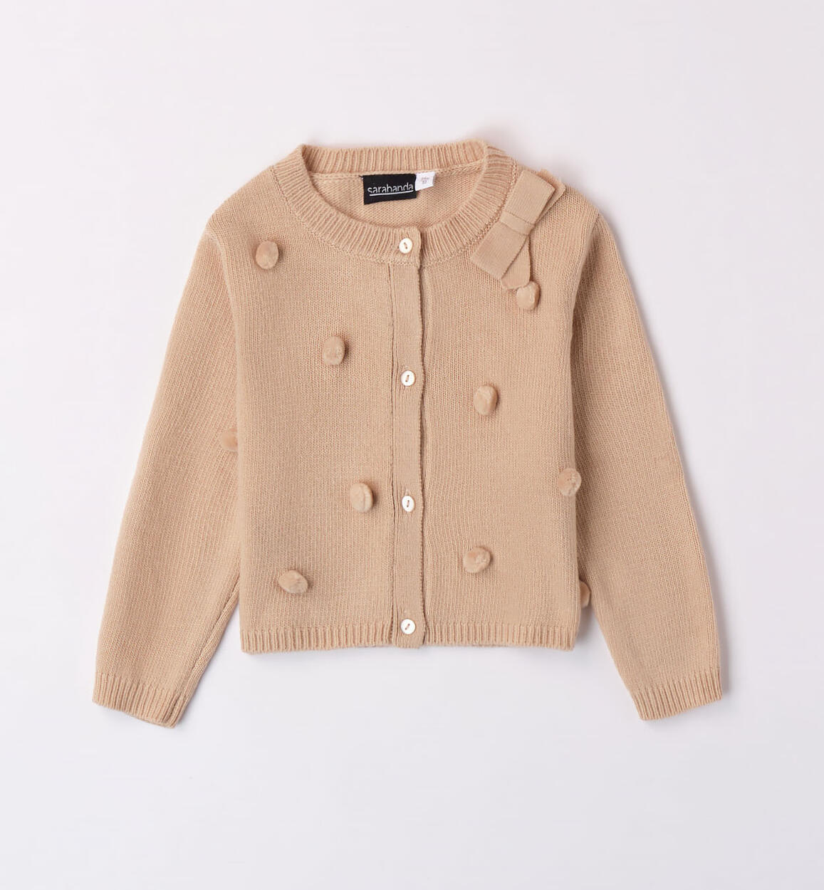 Sarabanda pompom cardigan for girls from 9 months to 8 years BEIGE Sarabanda