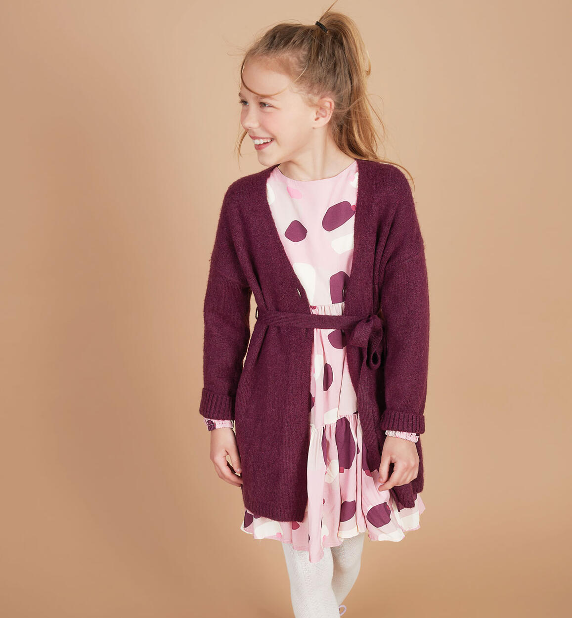 Sarabanda girl's long cardigan from 8 to 16 years VIOLET Sarabanda