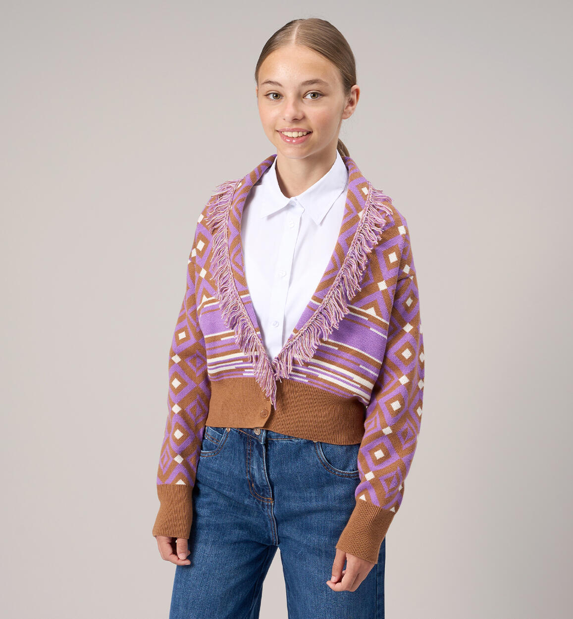 Cardigan per ragazza sfrangiato BEIGE Sarabanda