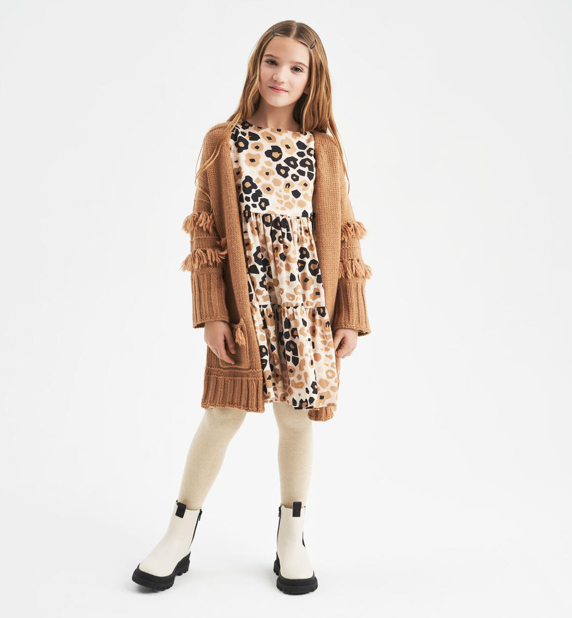 Sarabanda girl's cardigan with fringe from 8 to 16 years BEIGE Sarabanda