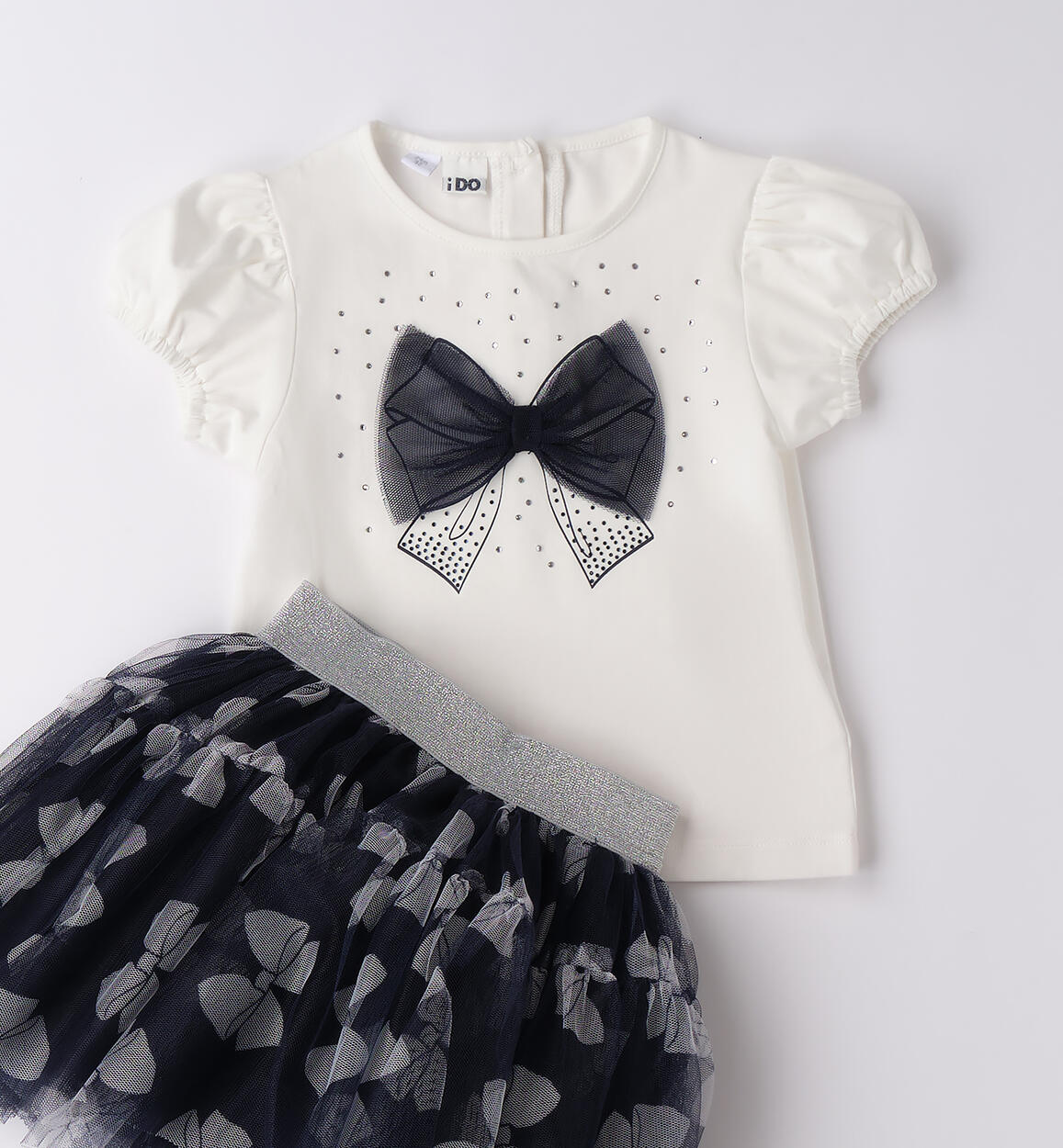 Completo con fiocco per bambina BLU-BIANCO-6BHW - 1044B30500