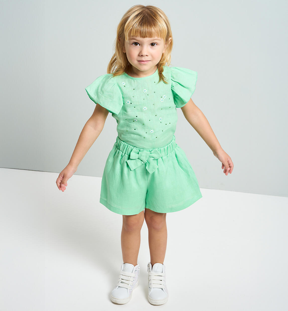 Completo lino bambina VERDE iDO