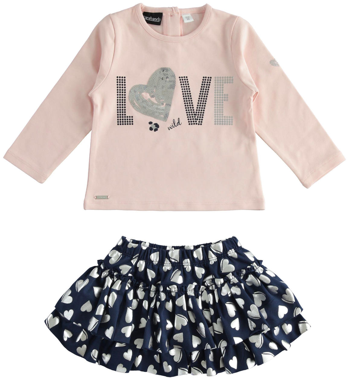 Set Bambina 2 Pezzi - Maglione E Gonna Pantalone Con Stampa Cuori, Cotone Morbido, Taglie 2-8 Anni - Foto 9