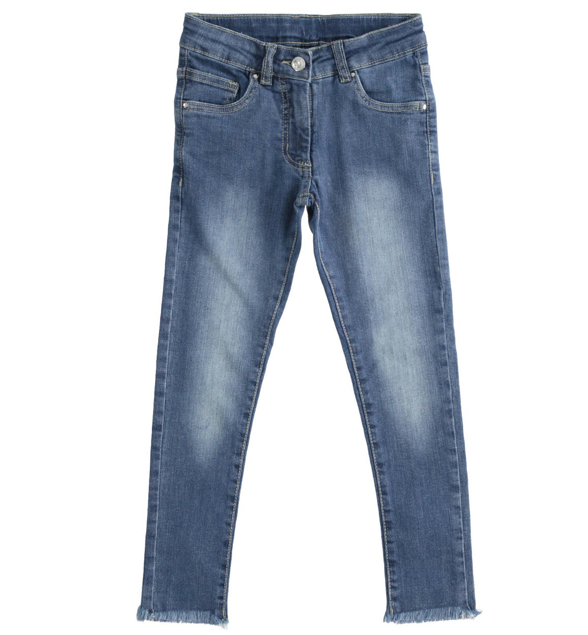 Pantalone jeans bambina in denim con sfrangiatura BLU Sarabanda-Precol