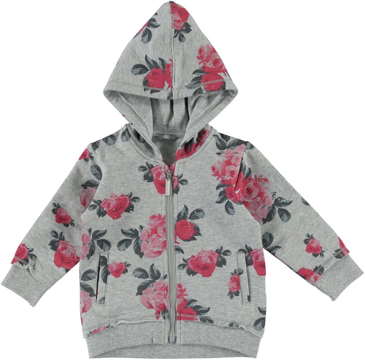 Felpa con cappuccio e stampa all over di rose stampate per bambina da 6 mesi a 7 anni Sarabanda