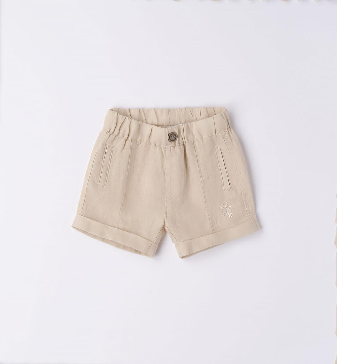 Elegante pantalone corto neonato in lino BEIGE iDO