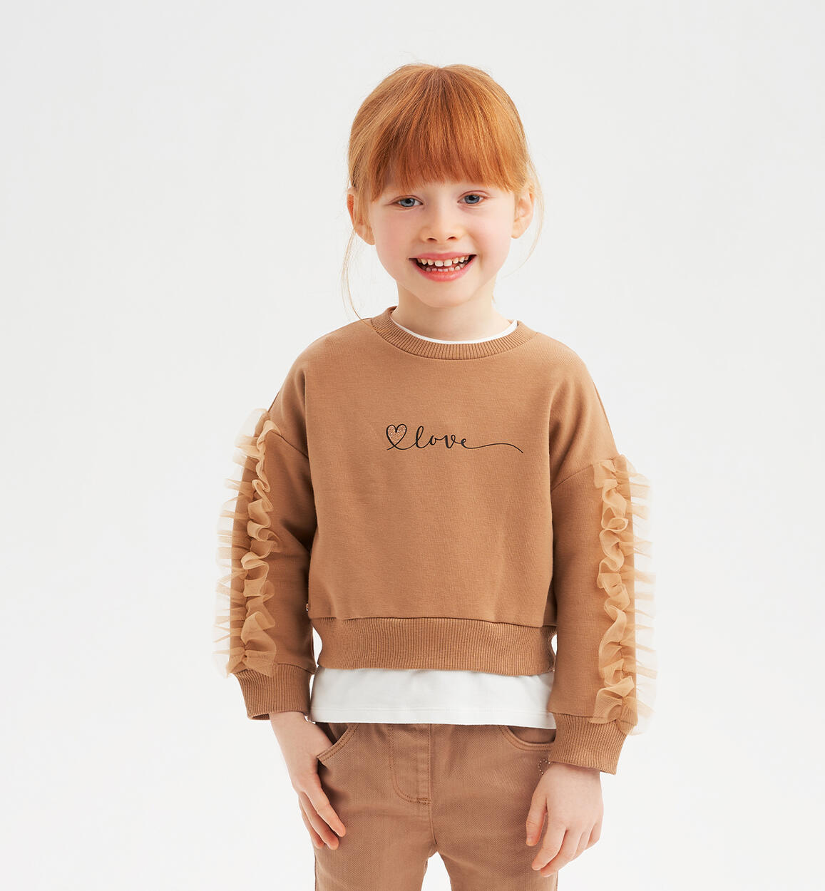 Sarabanda sweatshirt with tulle for girls from 9 months to 8 years BROWN Sarabanda