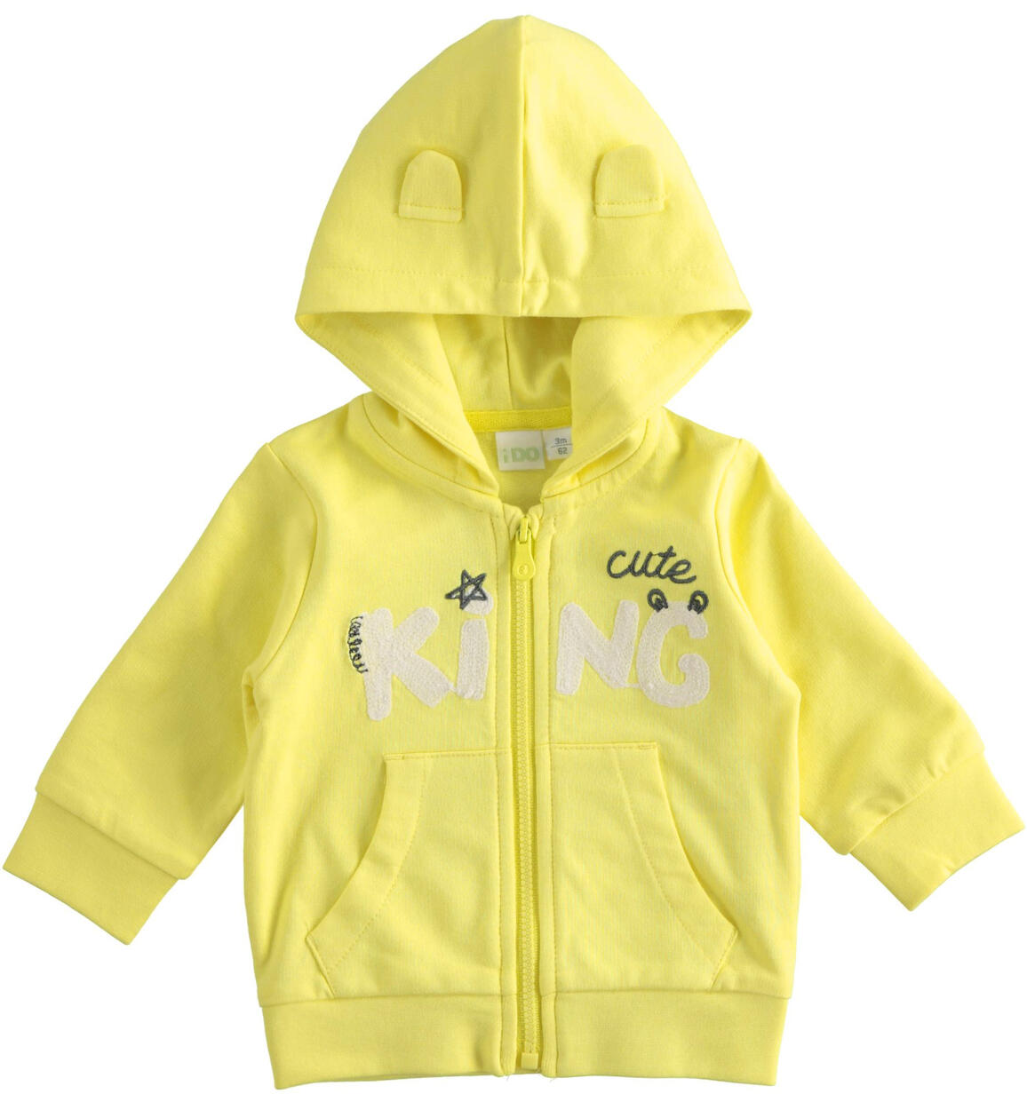 Felpa neonato in 100% cotone cappuccio con orecchie GIALLO iDO
