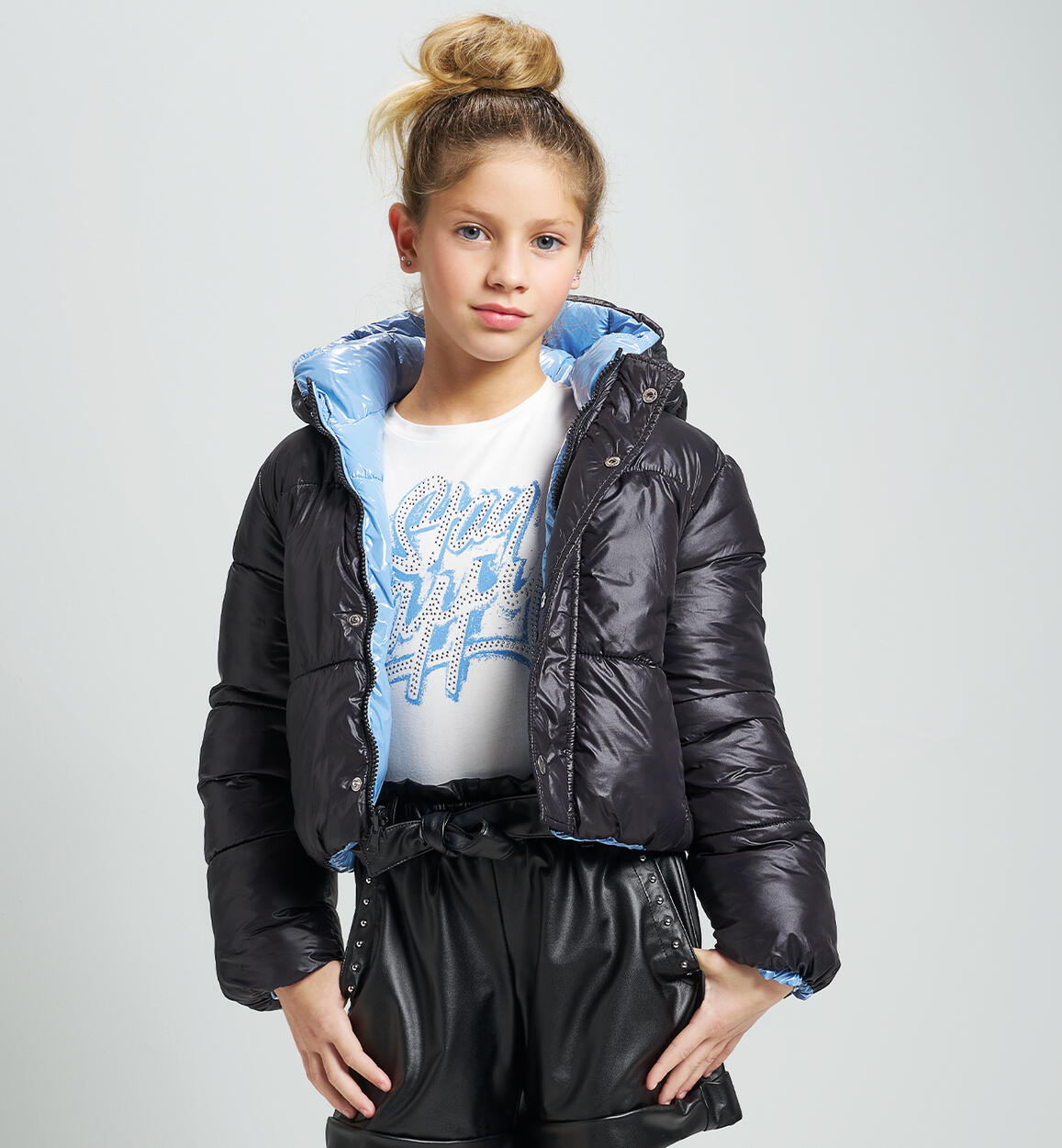 Giubbotto ragazza reversibile AZZURRO Sarabanda