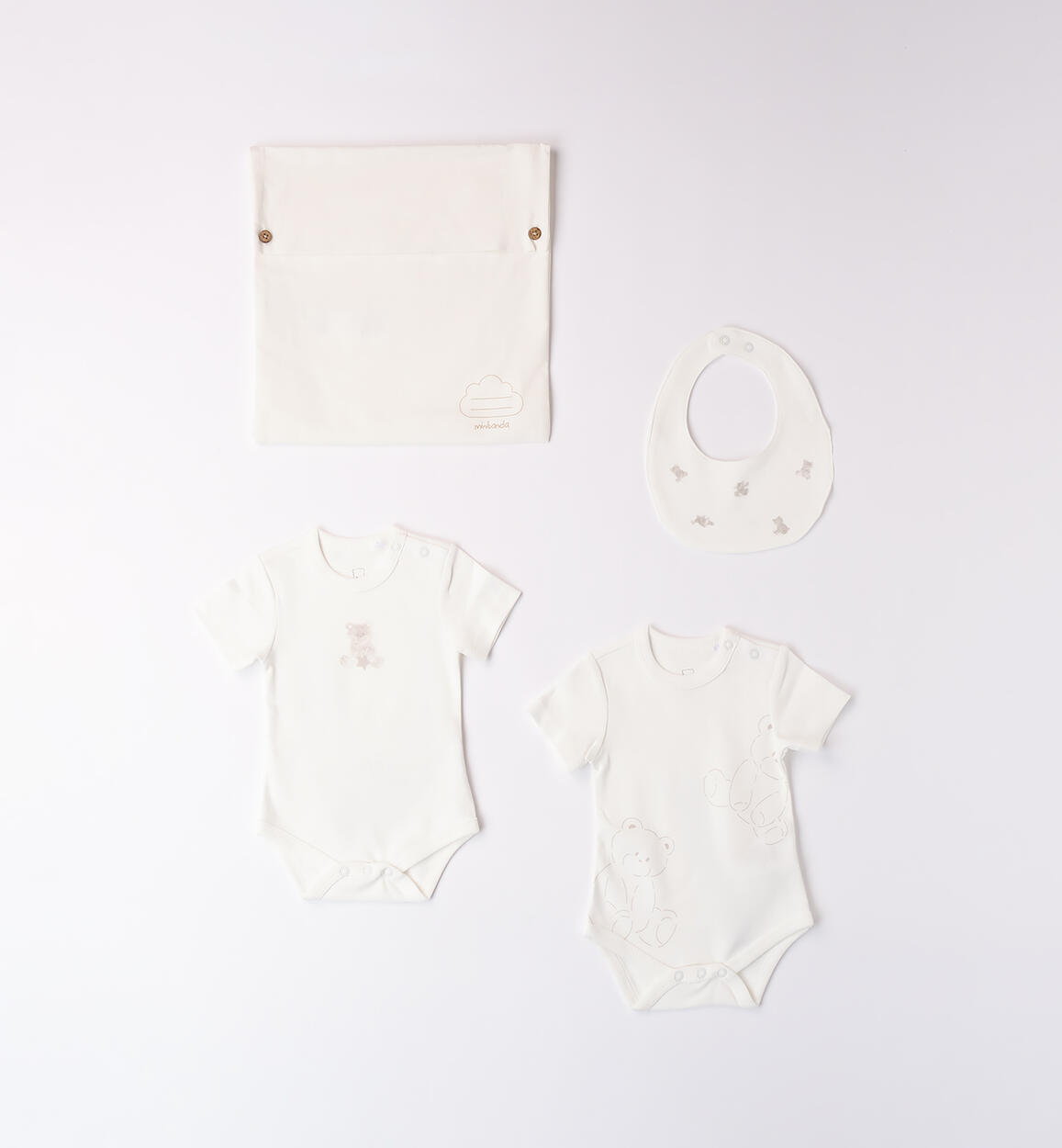Kit body, bavetta e sacchettino unisex PANNA Minibanda