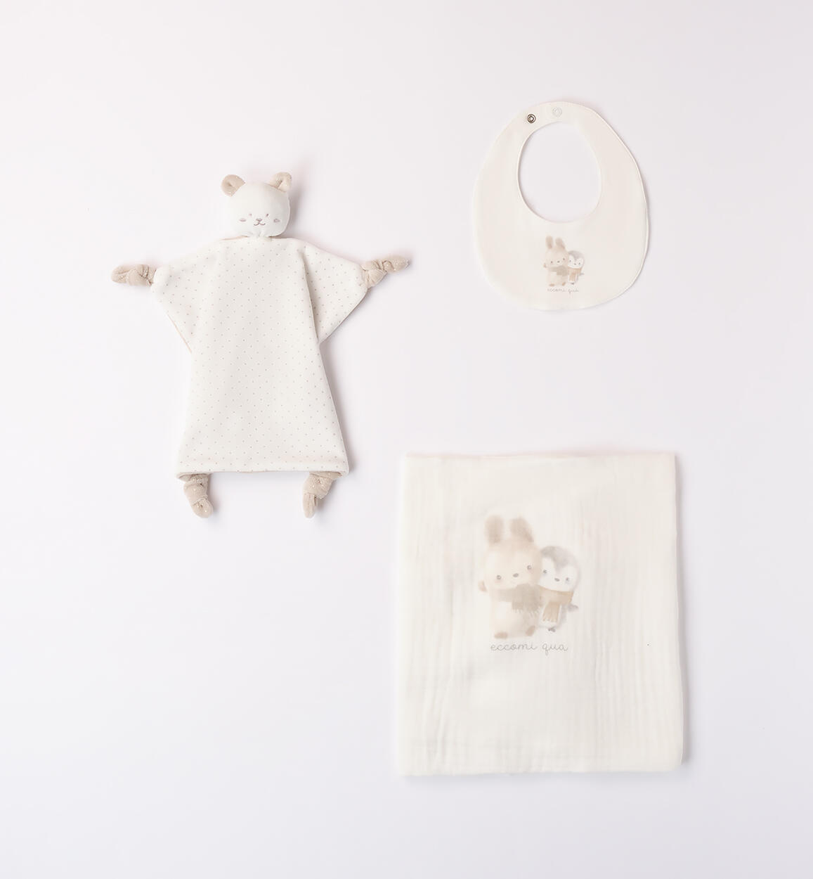 Kit dou dou, coperta e bavaglio modello unisex PANNA Minibanda