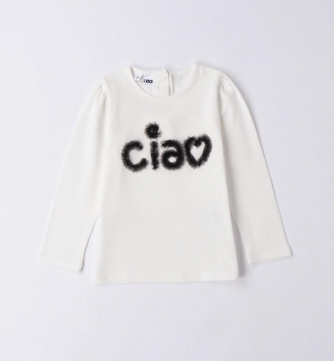 iDO T-shirt with tulle lettering for girls from 9 months to 8 years CREAM iDO