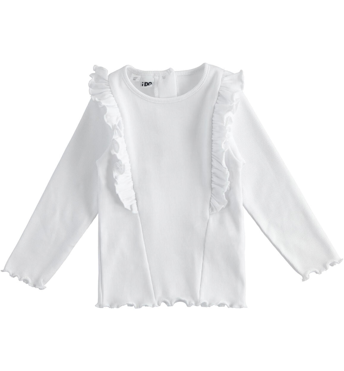 Maglietta bambina in costina rigata con ruches BIANCO iDO