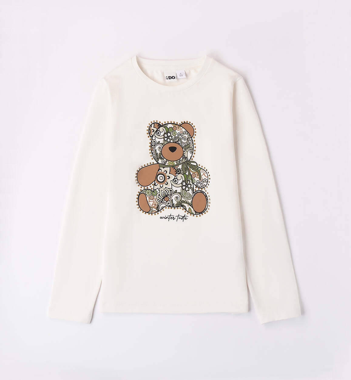 Maglietta ragazza con orso PANNA iDO
