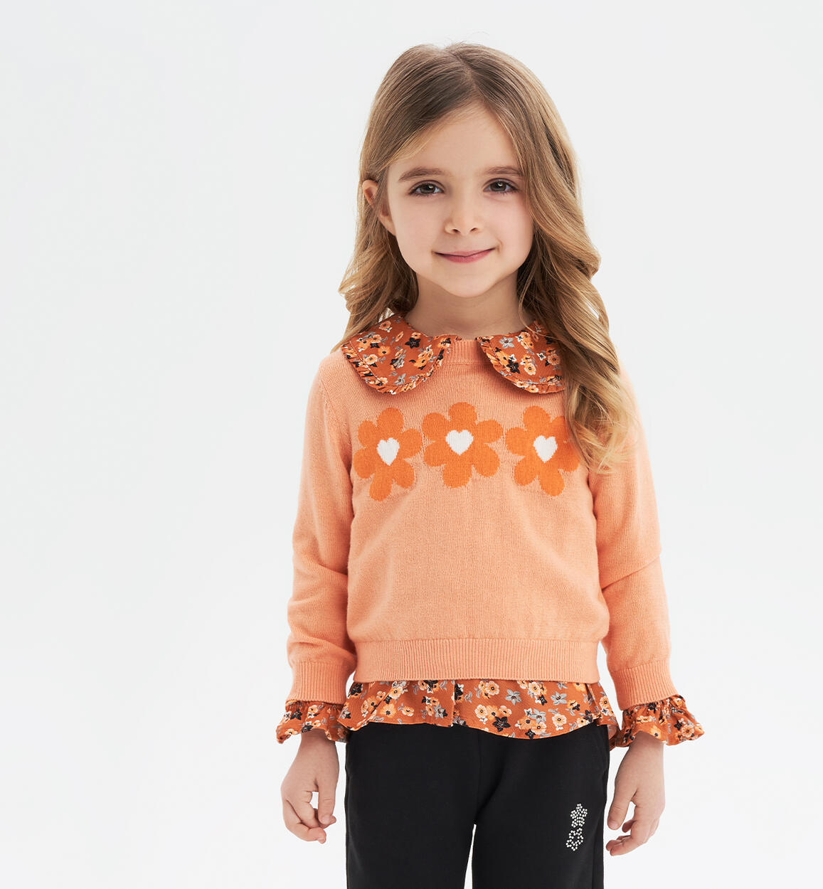 iDO jumper with small flowers for girls aged 9 months to 8 years ORANGE iDO