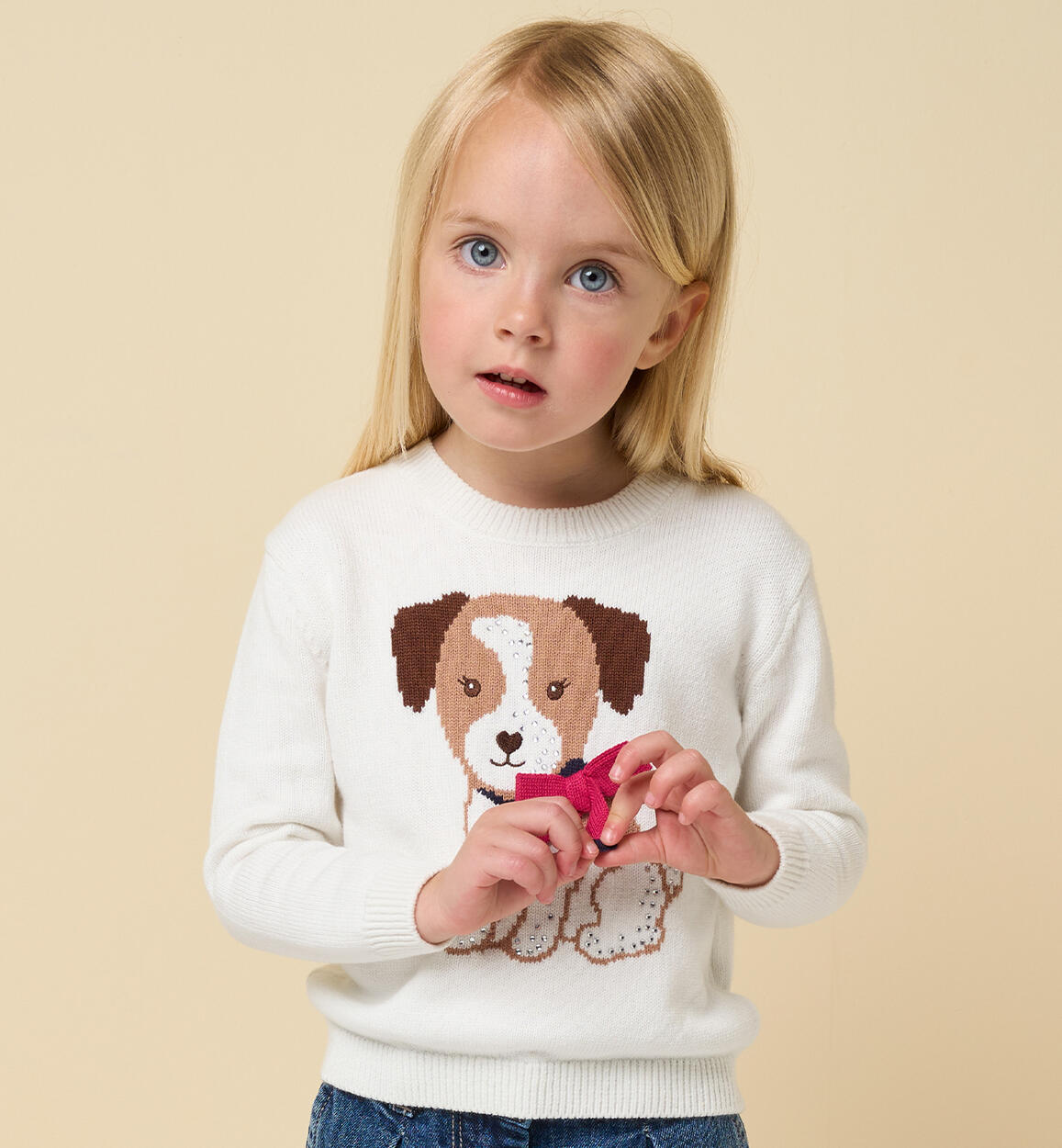 Maglione bambina con cane PANNA iDO