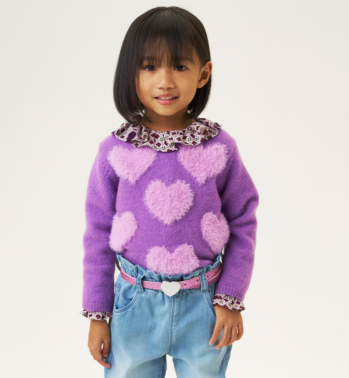 Maglione bambina cuori VIOLA iDO