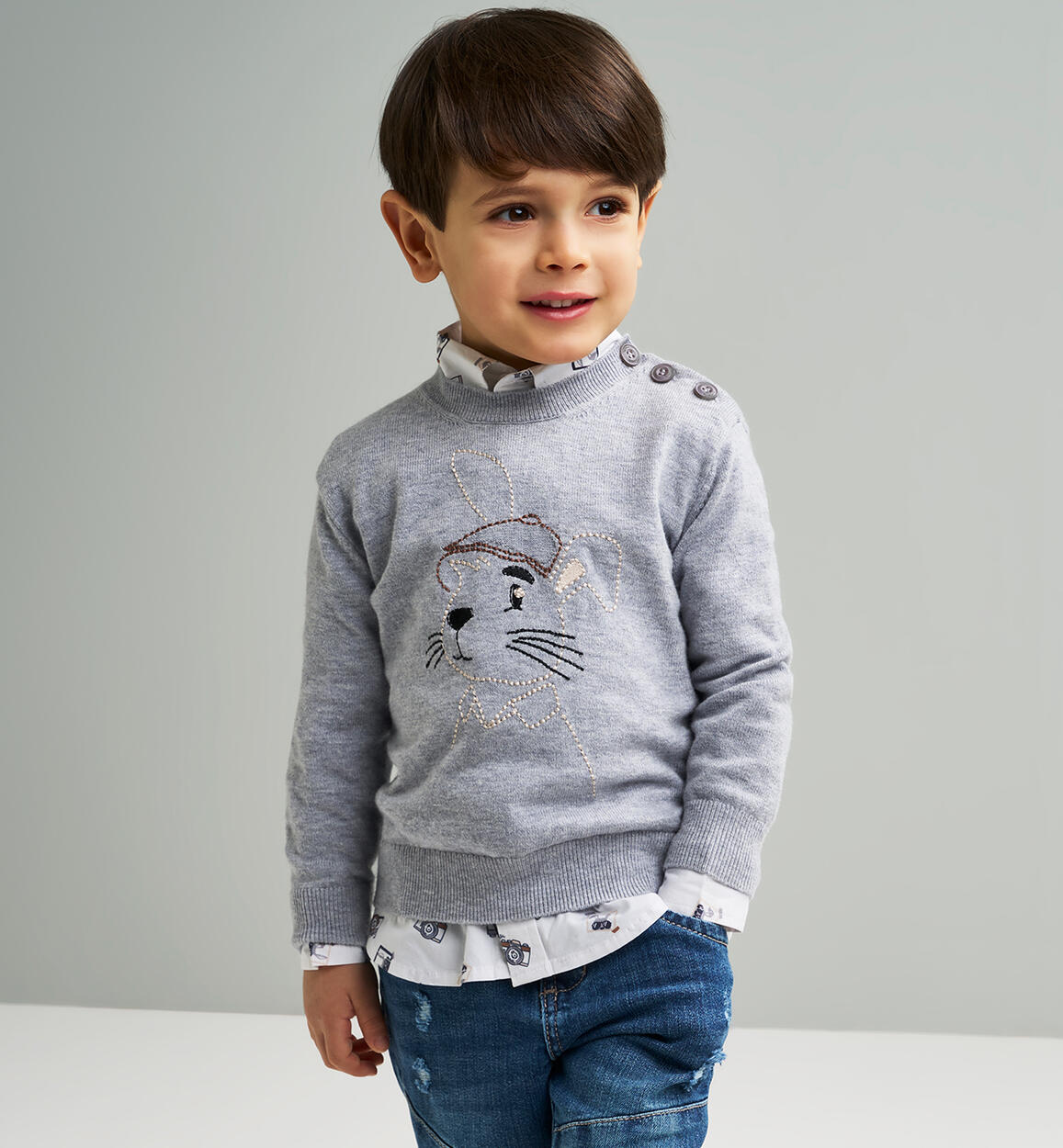 Maglione bambino con ricamo GRIGIO Sarabanda