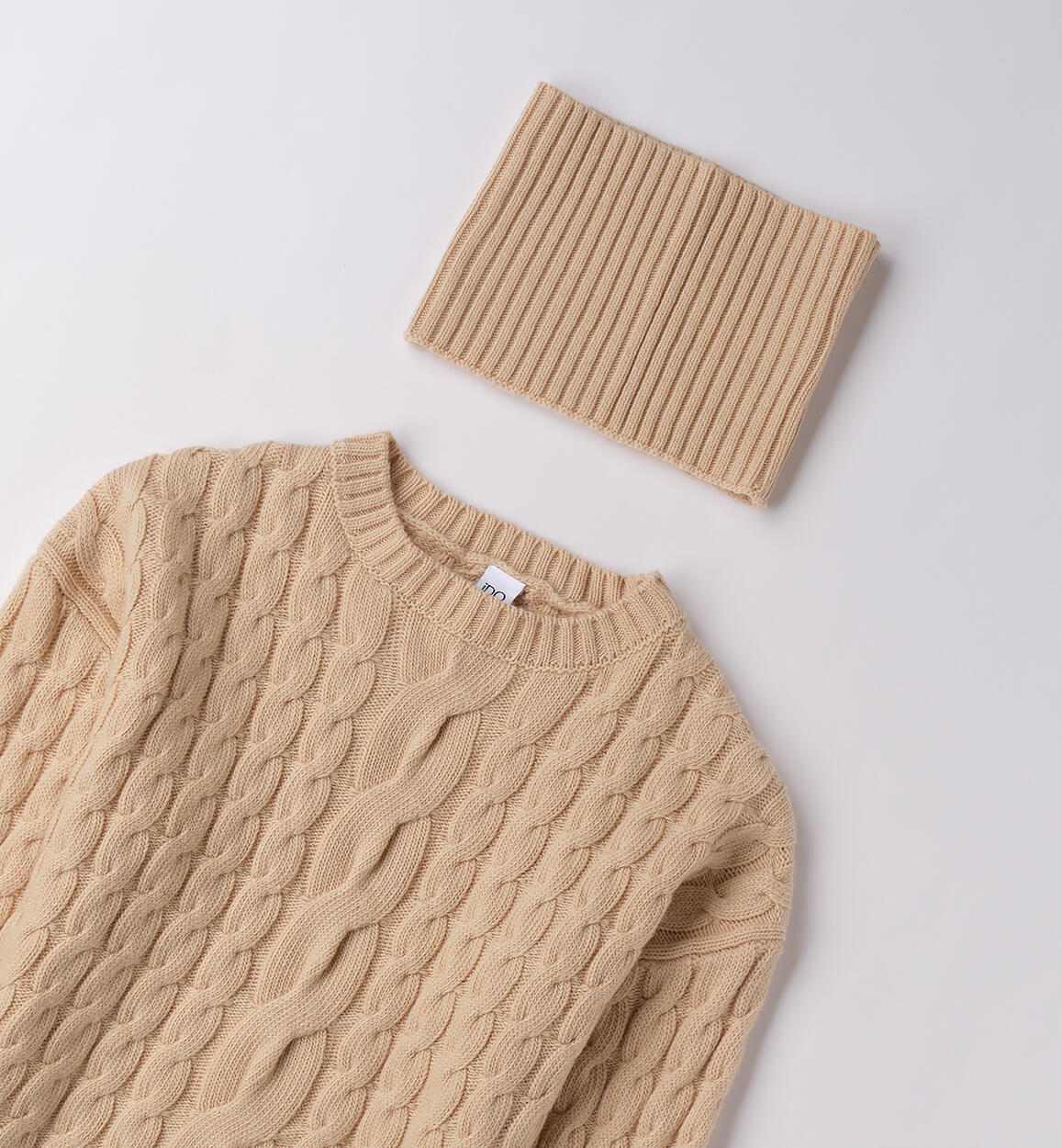 Maglione con scaldacollo per ragazza BEIGE-0924 - 2144F89100