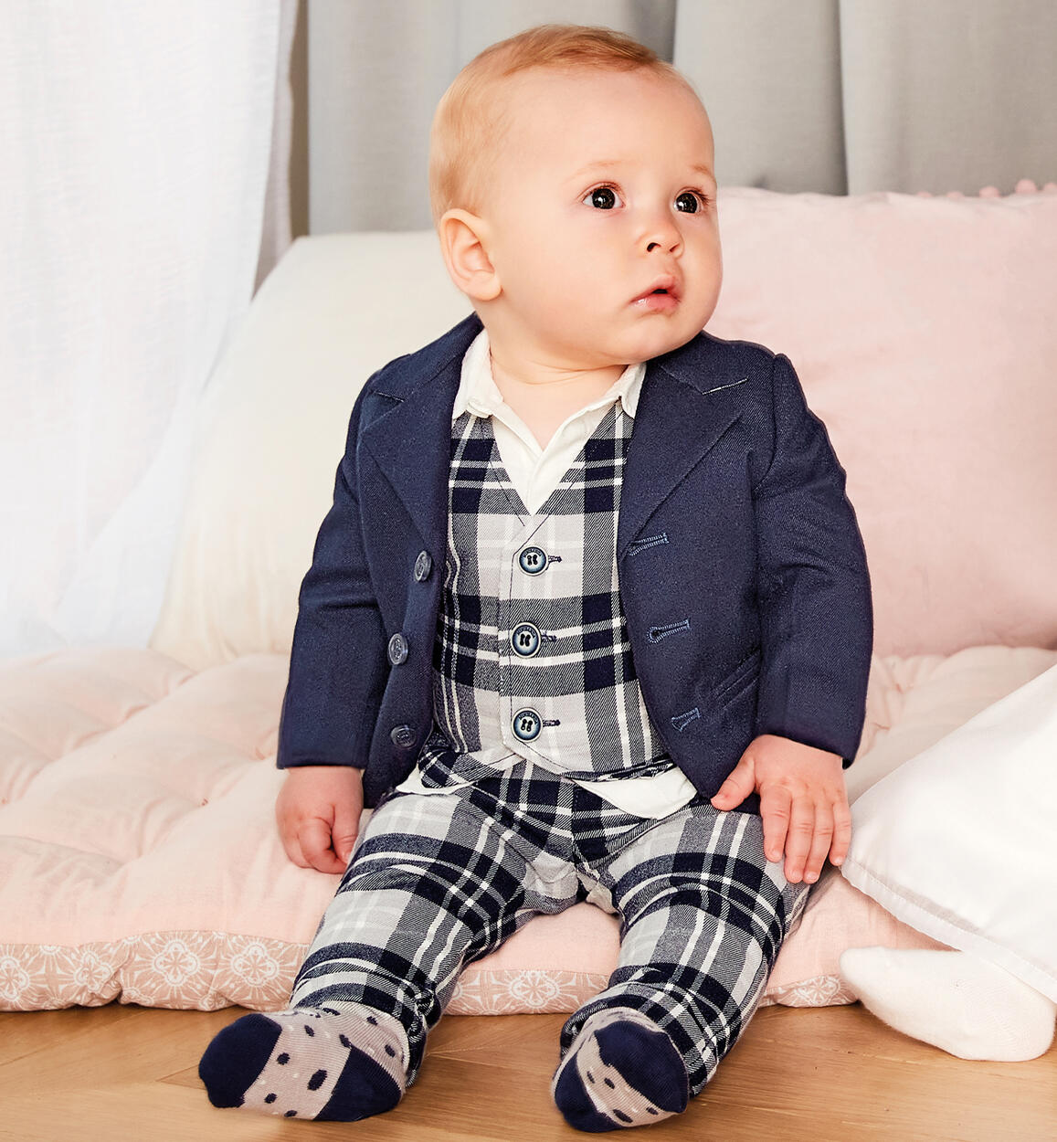 Minibanda boy's tartan trousers from 1 to 24 months BLUE Minibanda