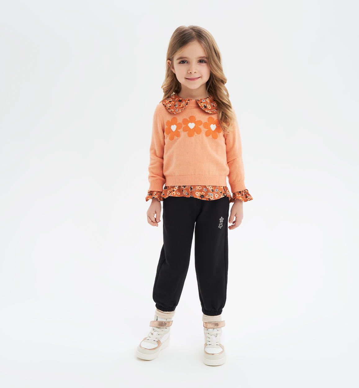 iDO rhinestone flower tracksuit bottoms for girls from 9 months to 8 years BLACK iDO