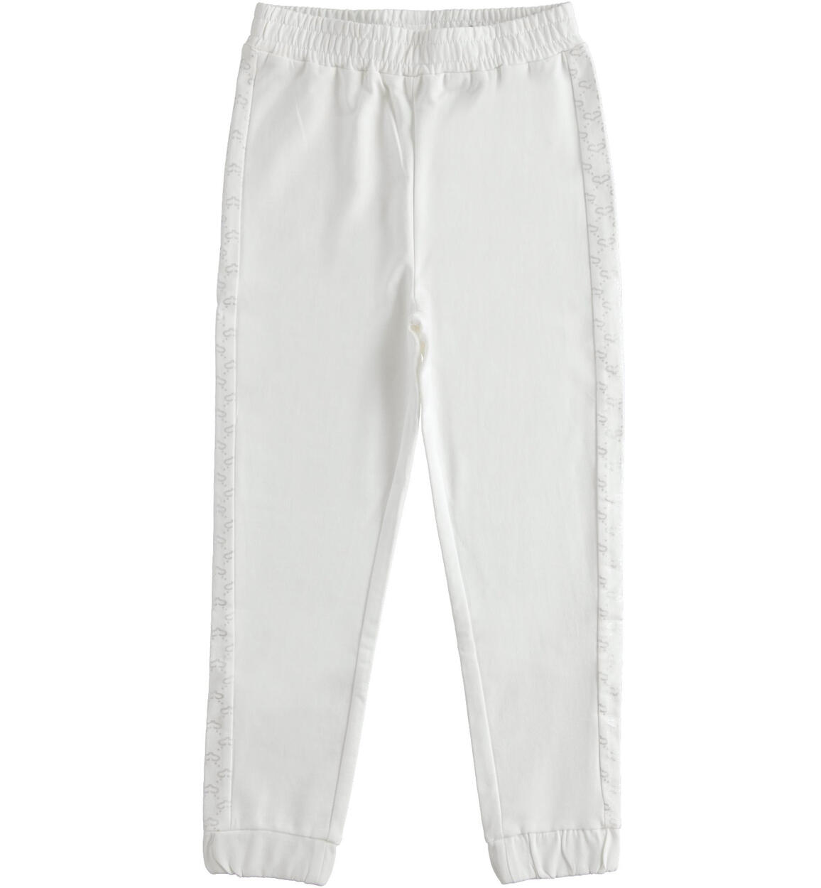 Pantaloni bambina in felpa con banda laterale BIANCO Sarabanda
