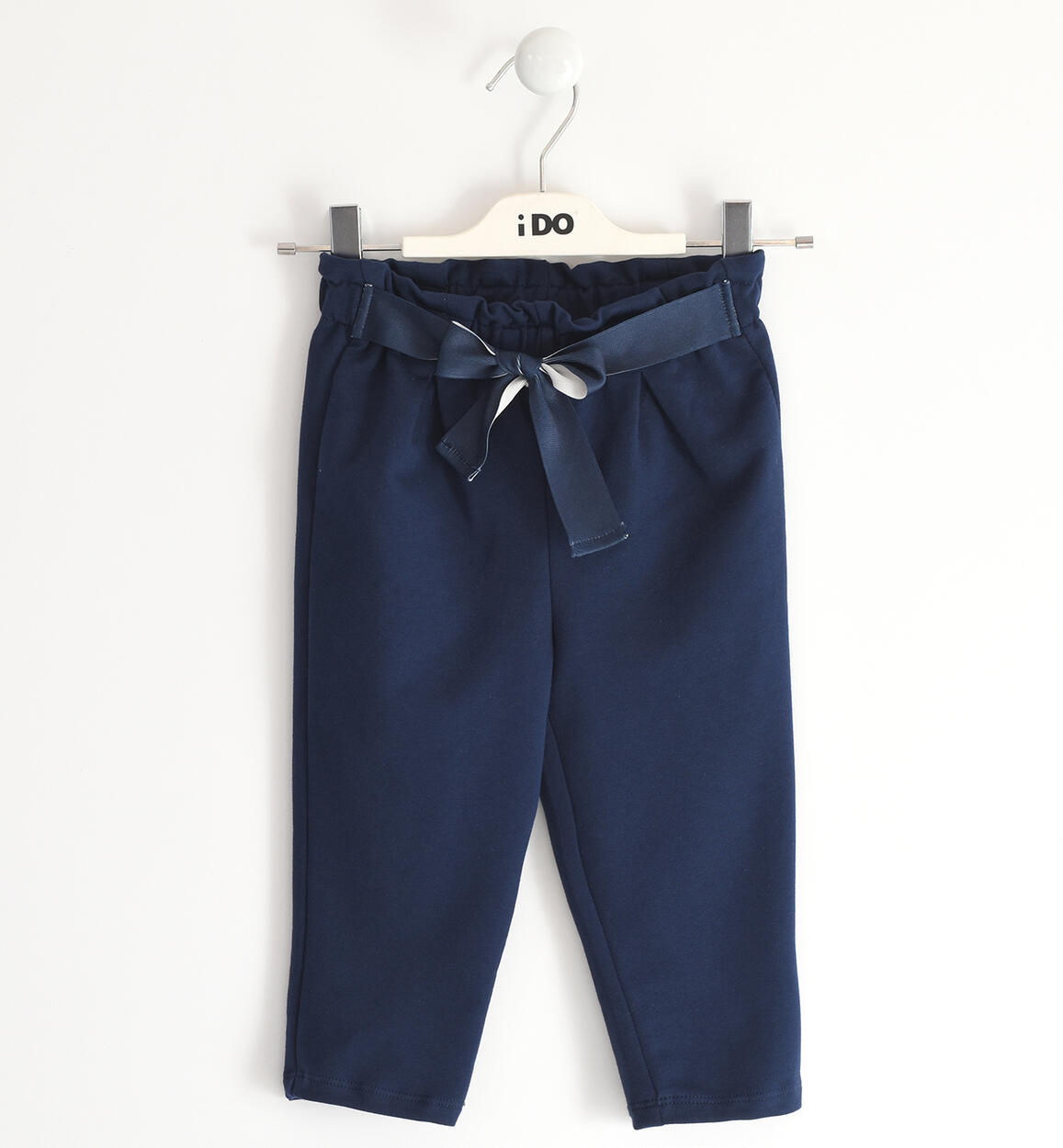 Pantaloni bambina in felpa di cotone con fusciacca BLU iDO
