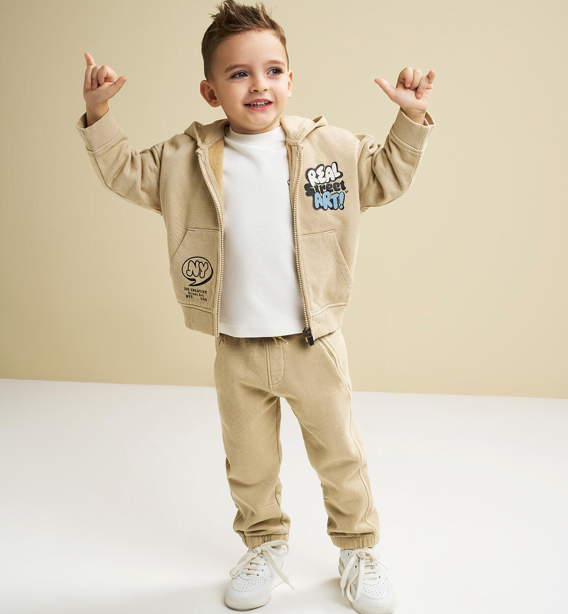 Pantaloni bambino 100% cotone BEIGE iDO
