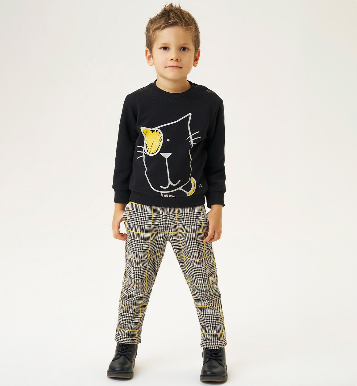 Pantaloni bambino 100% cotone ECRU'-NERO-6AVB - 1220A04500