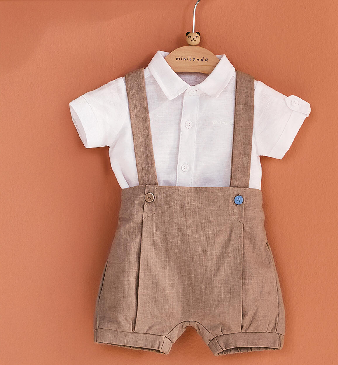 Pantaloni con bretelle neonato MARRONE Minibanda