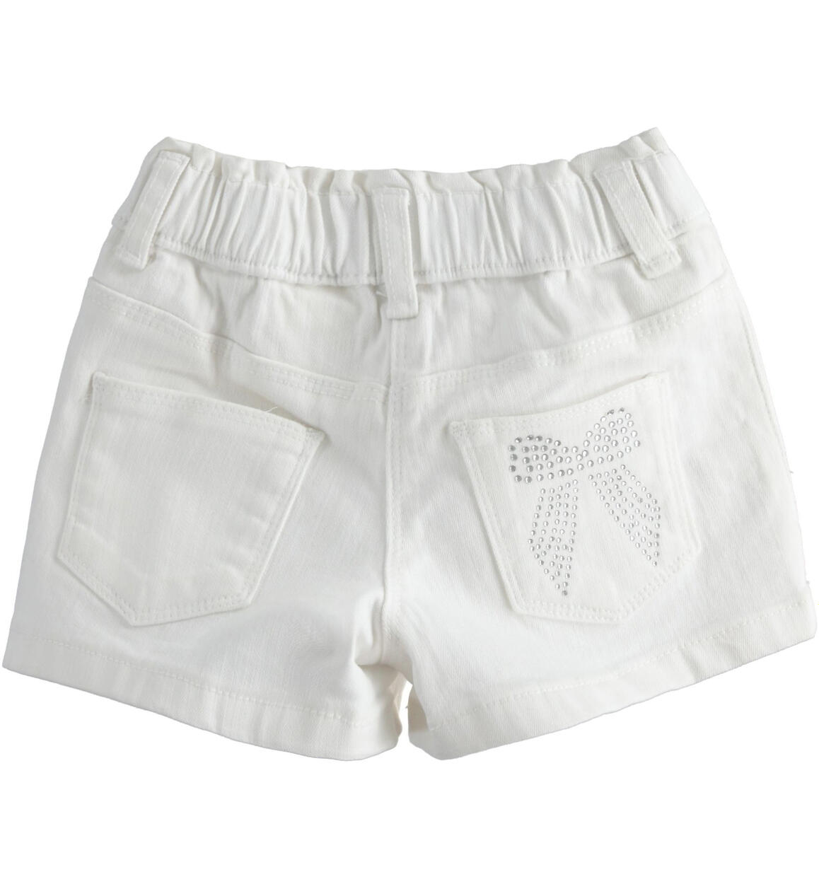 Shorts bambina in twill stretch con vita arricciata BIANCO-0113 - 1594476100