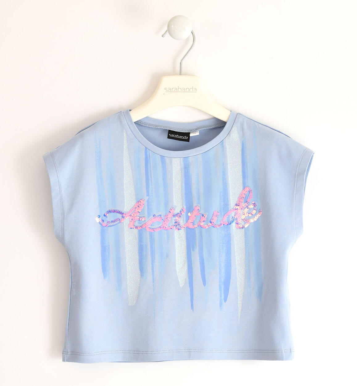 T-shirt per bambina con ricamo di paillettes multicolor AZZURRO-3811 - 2470470700