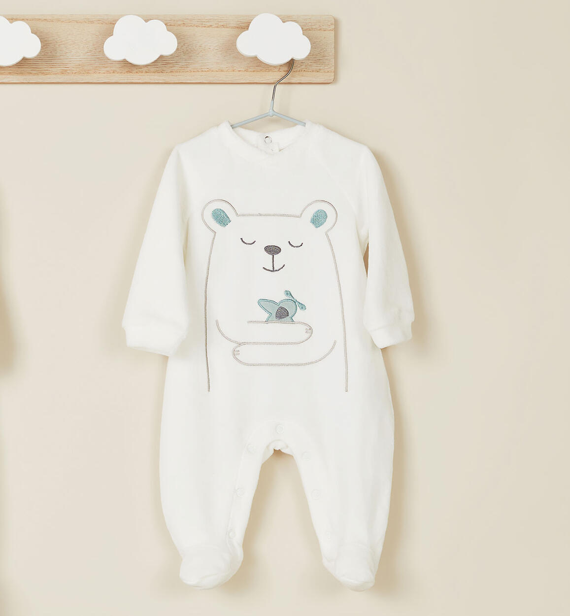 Tutina con piedini in ciniglia per neonato PANNA iDO