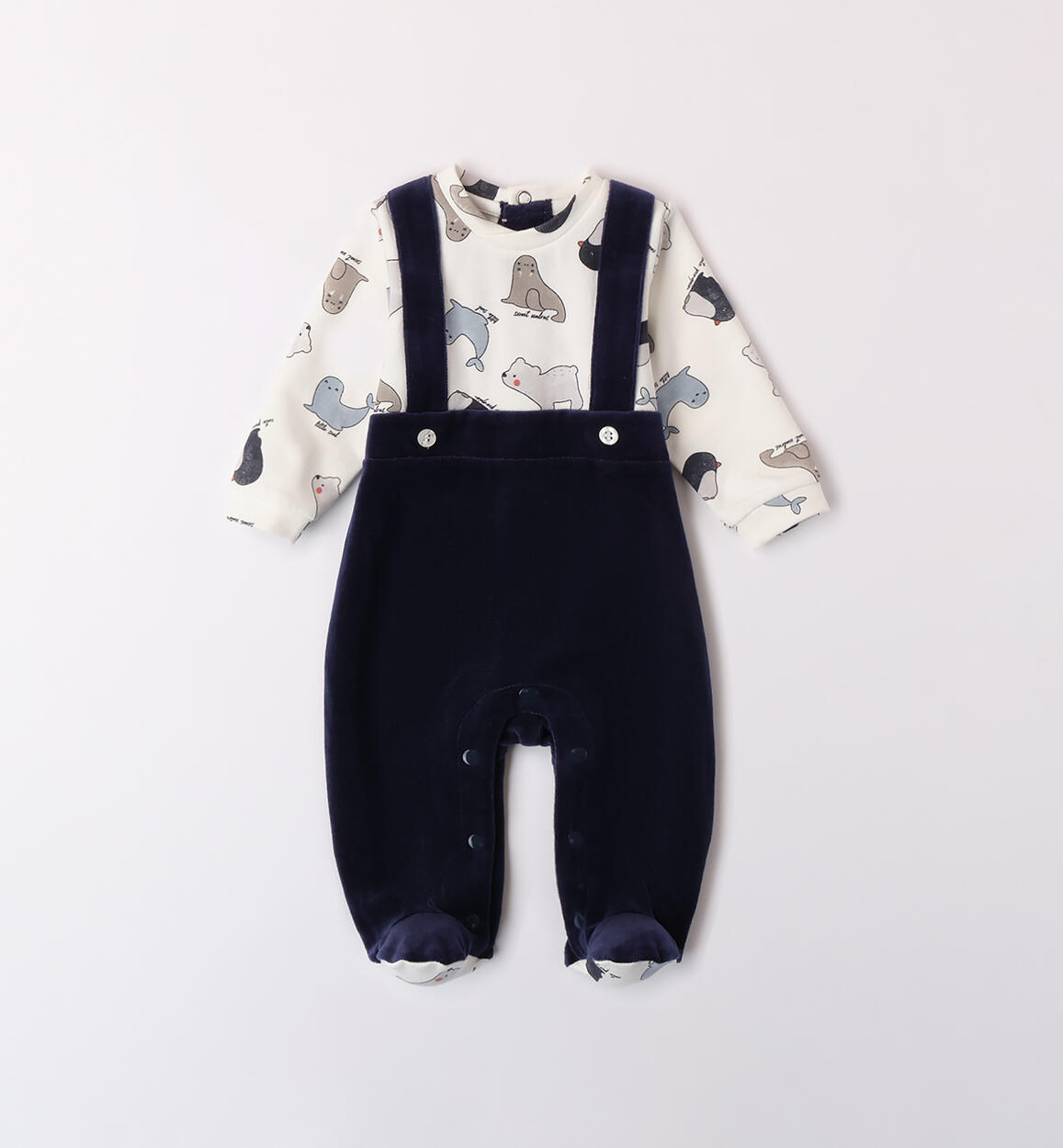 Tutina neonato finta salopette BLU iDO