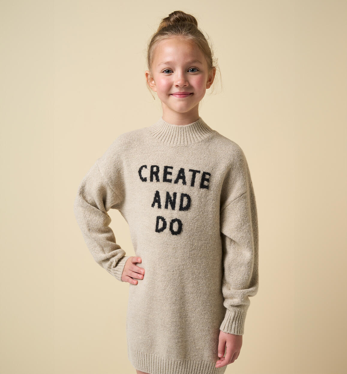 Vestito ragazza in tricot BEIGE iDO