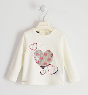 Maglietta girocollo per bambina con cuore di paillettes reversibili sarabanda PANNA-0112