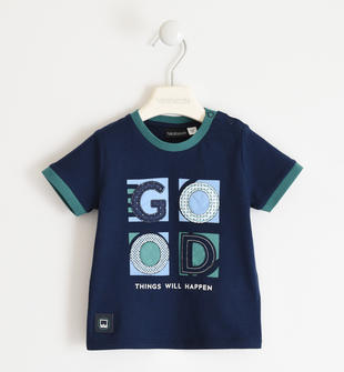 T-shirt 100% cotone con applicazioni e stampa "Good things will happen" sarabanda NAVY-3854