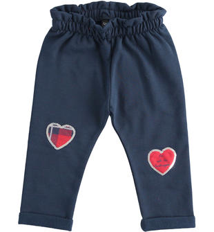 Pantalone in felpa 100% cotone organico con applicazioni a cuore sarabanda NAVY-3885