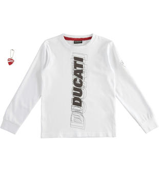Maglietta girocollo in jersey 100% cotone Sarabanda interpreta Ducati con scritta verticale sarabanda BIANCO-0113