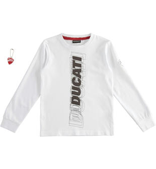 Maglietta girocollo in jersey 100% cotone Sarabanda interpreta Ducati con scritta verticale sarabanda