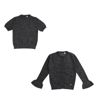 Morbido completo maglia a manica lunga e corta in tricot lurex sarabanda NERO-0658
