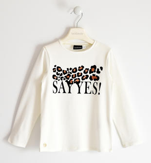 Maglietta girocollo in jersey stretch con paillettes o stampa animalier sarabanda PANNA-0112