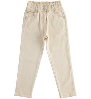 Pantalone in twill con vita arricciata sarabanda BEIGE-0157