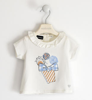 T-shirt per bambina con strass e paillettes sarabanda PANNA-0112