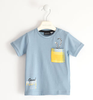 T-shirt per bambino 100% cotone con taschino e simpatiche stampe sarabanda AZZURRO-3922